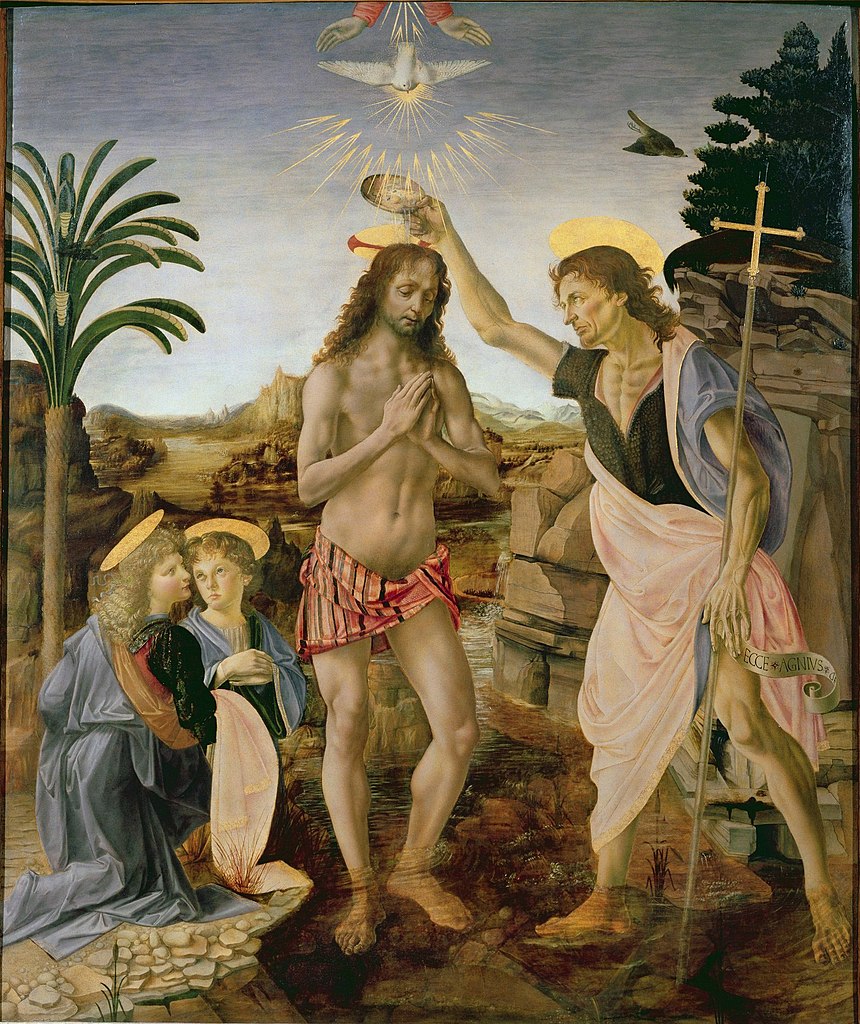 Кръщението на Христа, худ. Андреа дел Верокио и Леонардо да Винчи